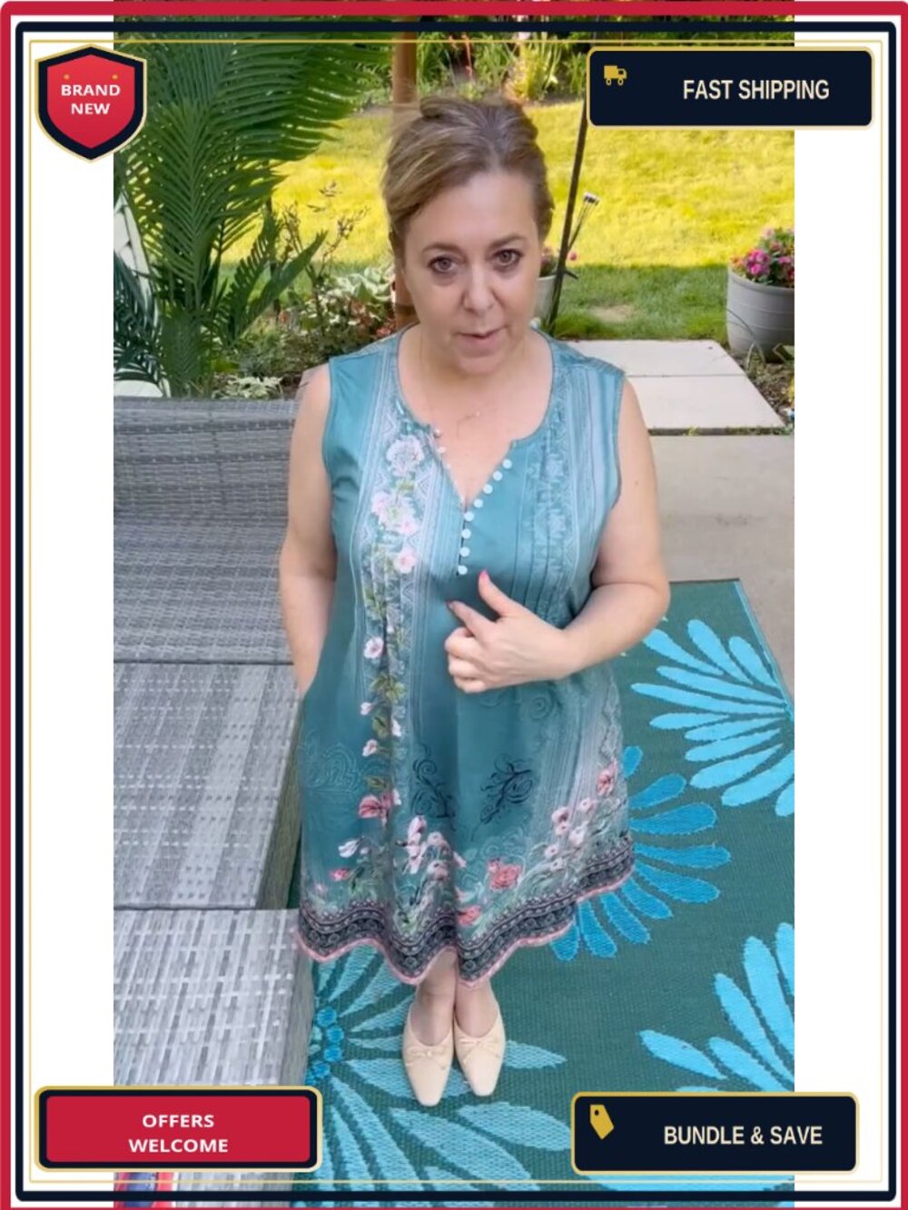 Sleeveless V-Neck Boho Floral Swing Dress with Pockets - Picture 5 of 6